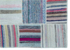 Striped Over Dyed Kilim Patchwork Unique Rug 5'2'' x 7'4'' ft 158 x 224 cm