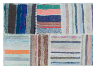 Striped Over Dyed Kilim Patchwork Unique Rug 5'2'' x 7'4'' ft 158 x 224 cm