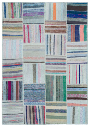 Striped Over Dyed Kilim Patchwork Unique Rug 5'2'' x 7'4'' ft 158 x 224 cm