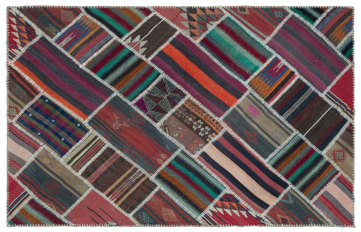 Naturel Over Dyed Kilim Patchwork Unique Rug 5&#39;1&#39;&#39; x 7&#39;11&#39;&#39; ft 156 x 242 cm
