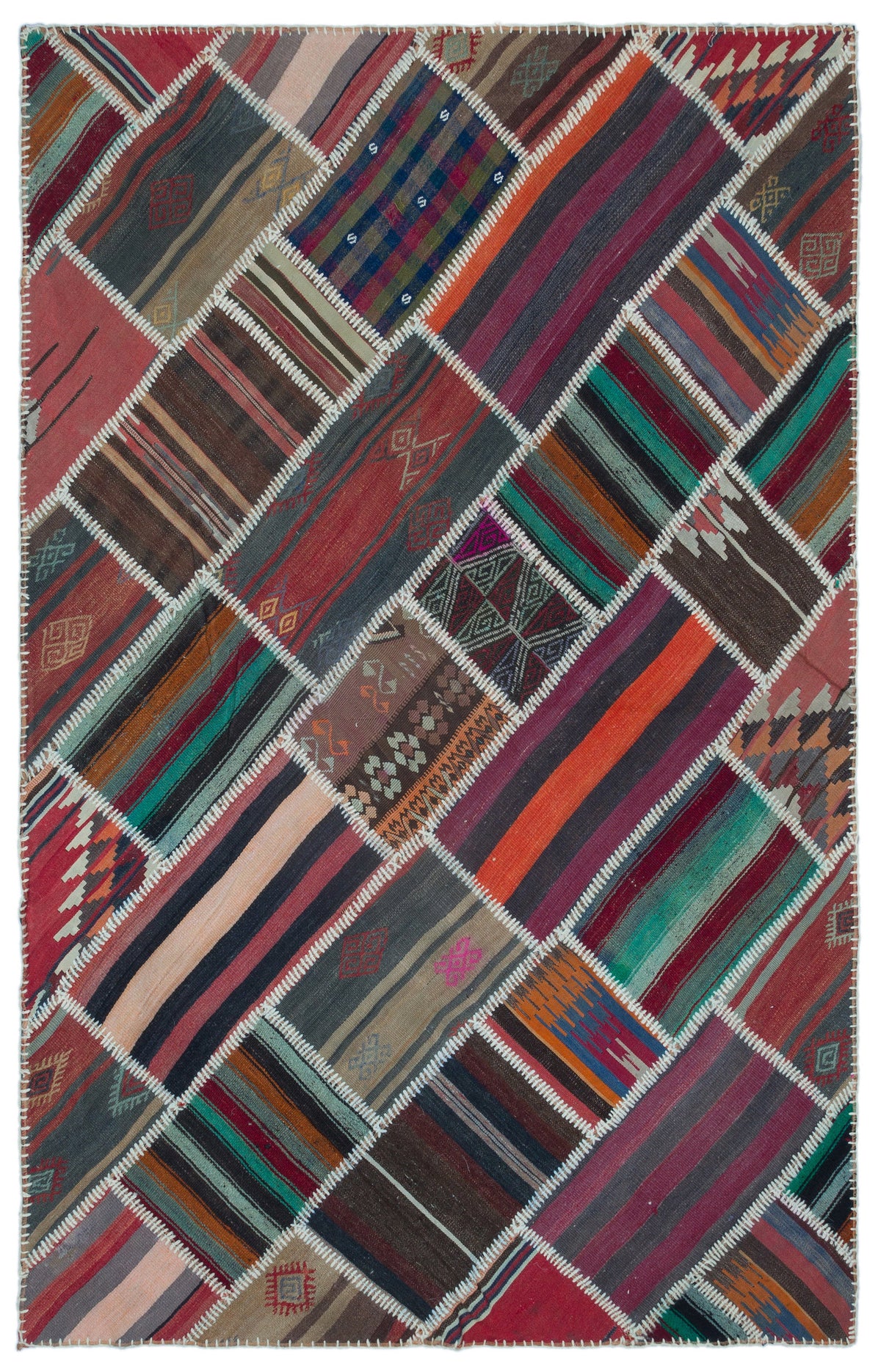 Naturel Over Dyed Kilim Patchwork Unique Rug 5&#39;1&#39;&#39; x 7&#39;11&#39;&#39; ft 156 x 242 cm