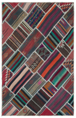 Naturel Over Dyed Kilim Patchwork Unique Rug 5'1'' x 7'11'' ft 156 x 242 cm