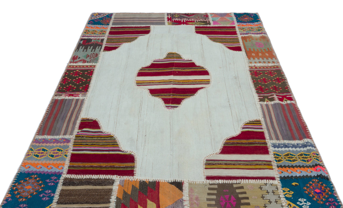 Naturel Over Dyed Kilim Patchwork Unique Rug 5&#39;5&#39;&#39; x 7&#39;9&#39;&#39; ft 165 x 236 cm