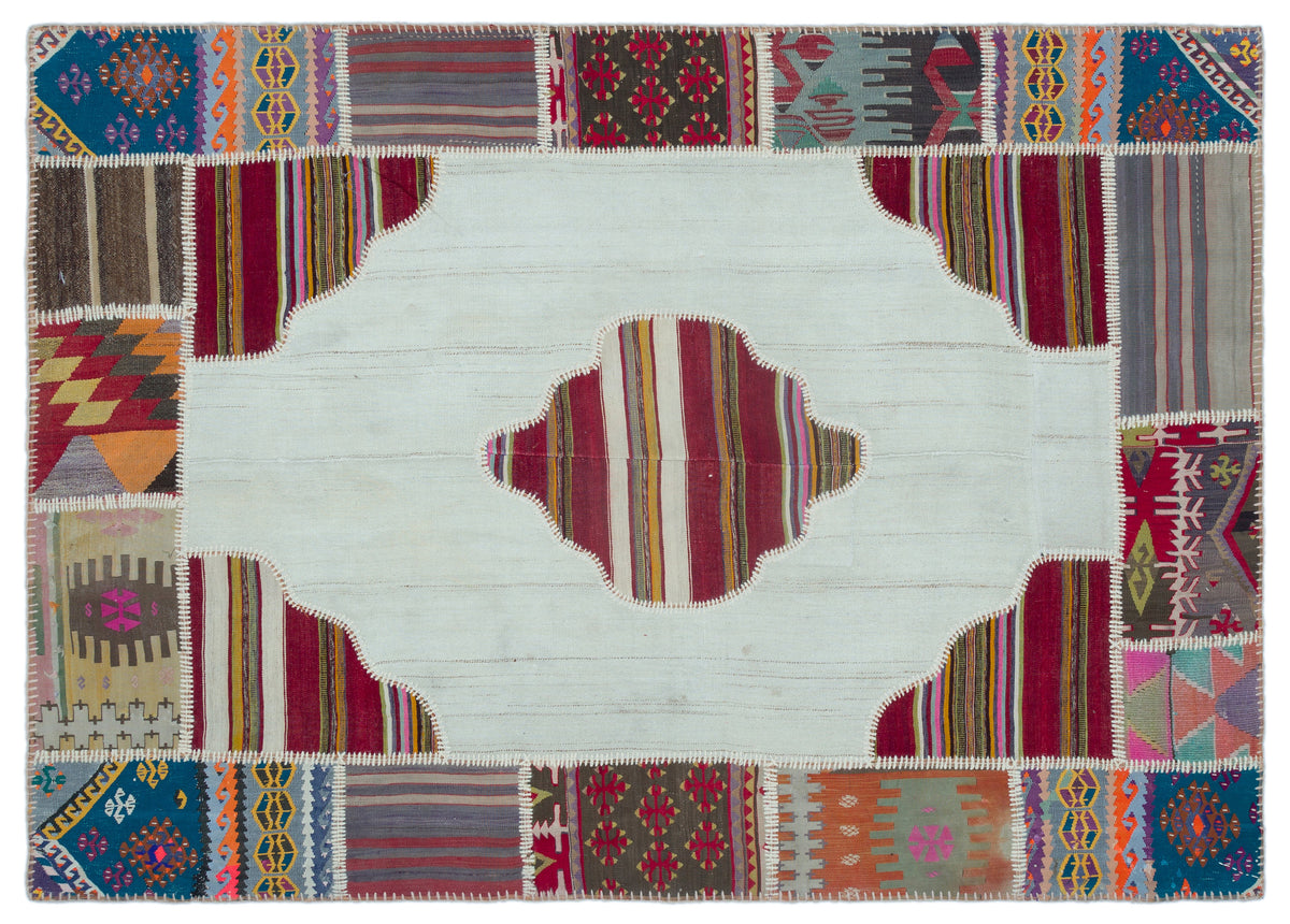 Naturel Over Dyed Kilim Patchwork Unique Rug 5&#39;5&#39;&#39; x 7&#39;9&#39;&#39; ft 165 x 236 cm