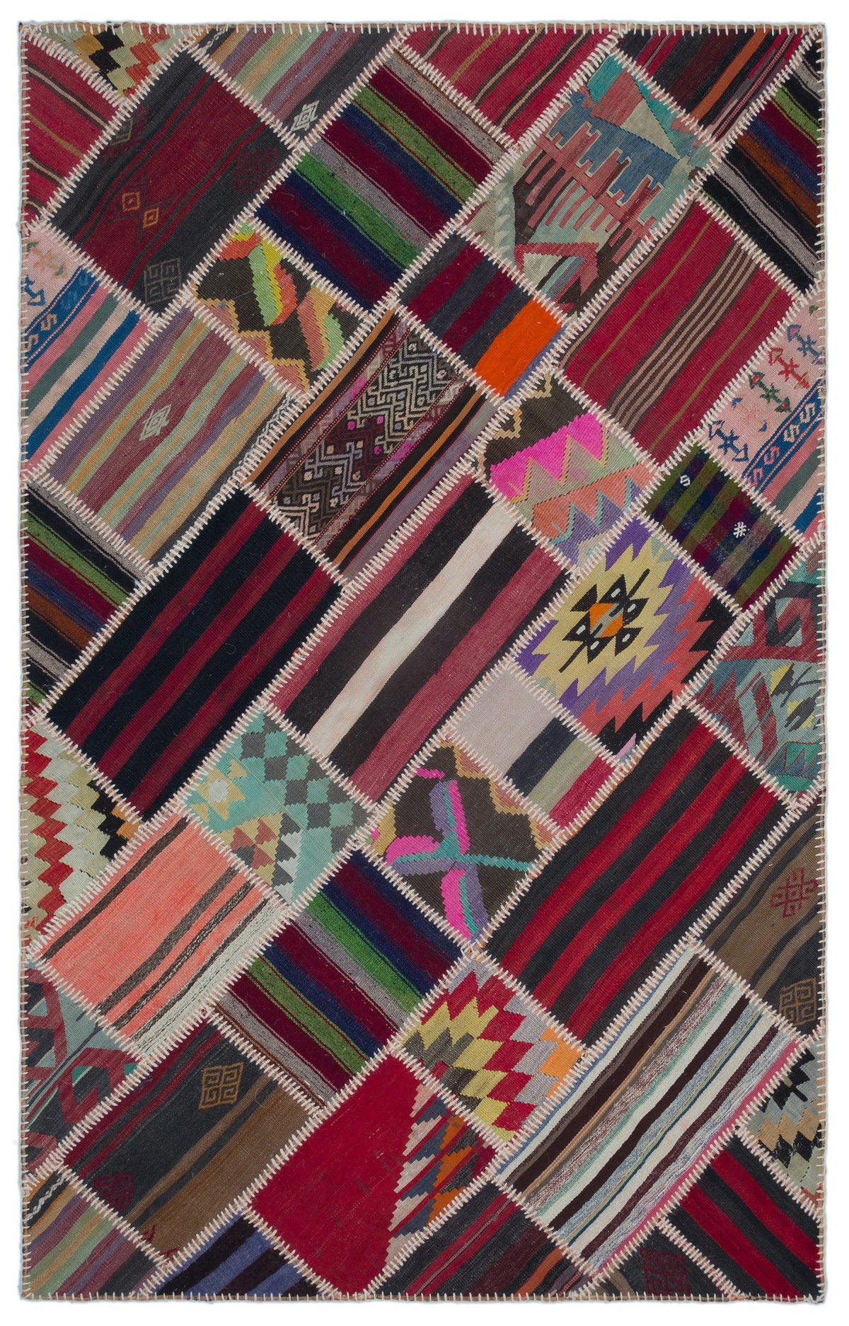 Naturel Over Dyed Kilim Patchwork Unique Rug 5&#39;1&#39;&#39; x 7&#39;11&#39;&#39; ft 154 x 242 cm