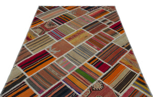 Naturel Over Dyed Kilim Patchwork Unique Rug 5'2'' x 7'5'' ft 158 x 227 cm