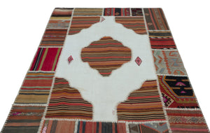 Naturel Over Dyed Kilim Patchwork Unique Rug 5'1'' x 7'7'' ft 155 x 232 cm