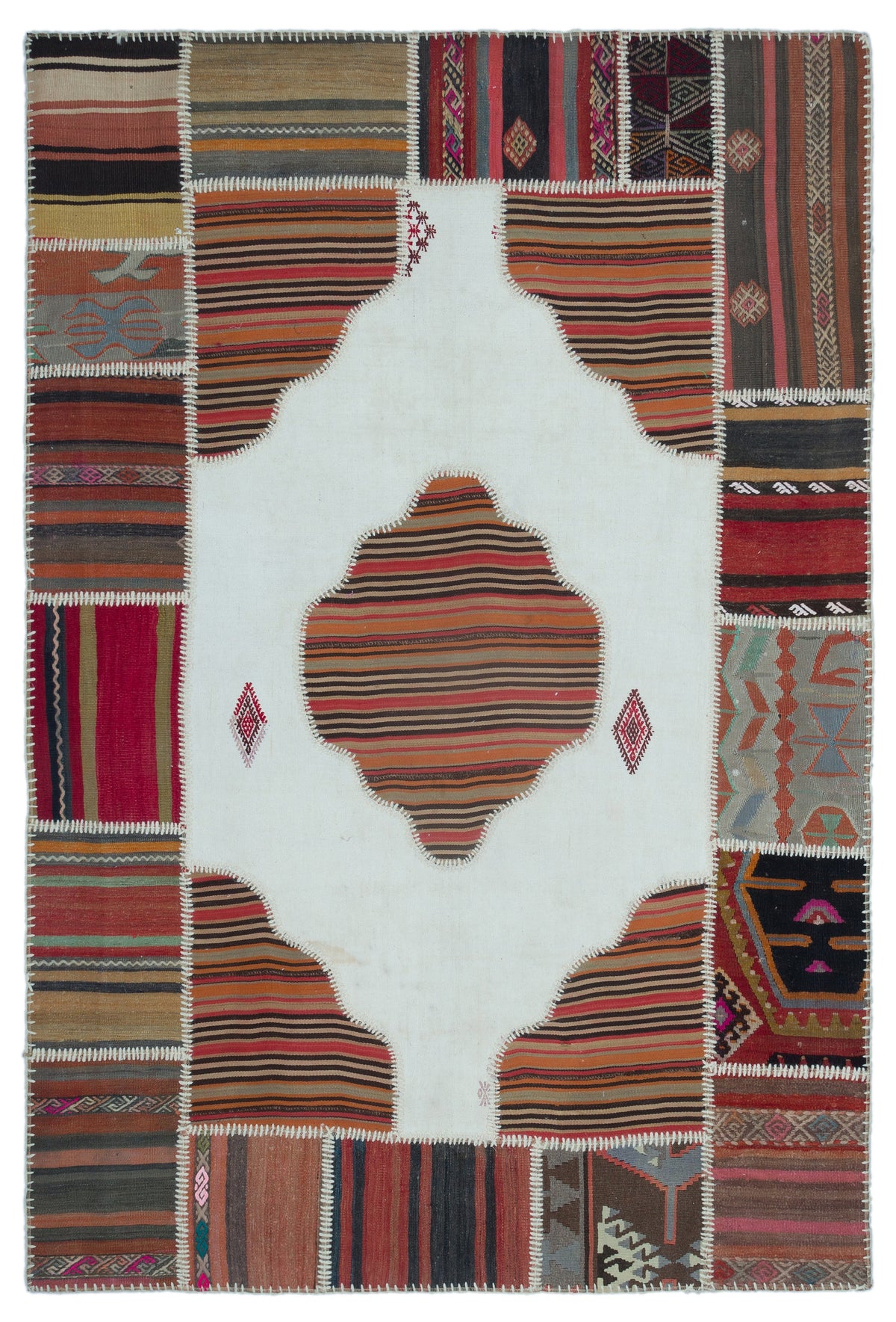 Naturel Over Dyed Kilim Patchwork Unique Rug 5&#39;1&#39;&#39; x 7&#39;7&#39;&#39; ft 155 x 232 cm