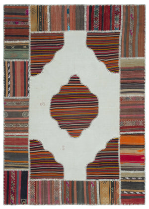 Naturel Over Dyed Kilim Patchwork Unique Rug 5'3'' x 7'5'' ft 161 x 227 cm
