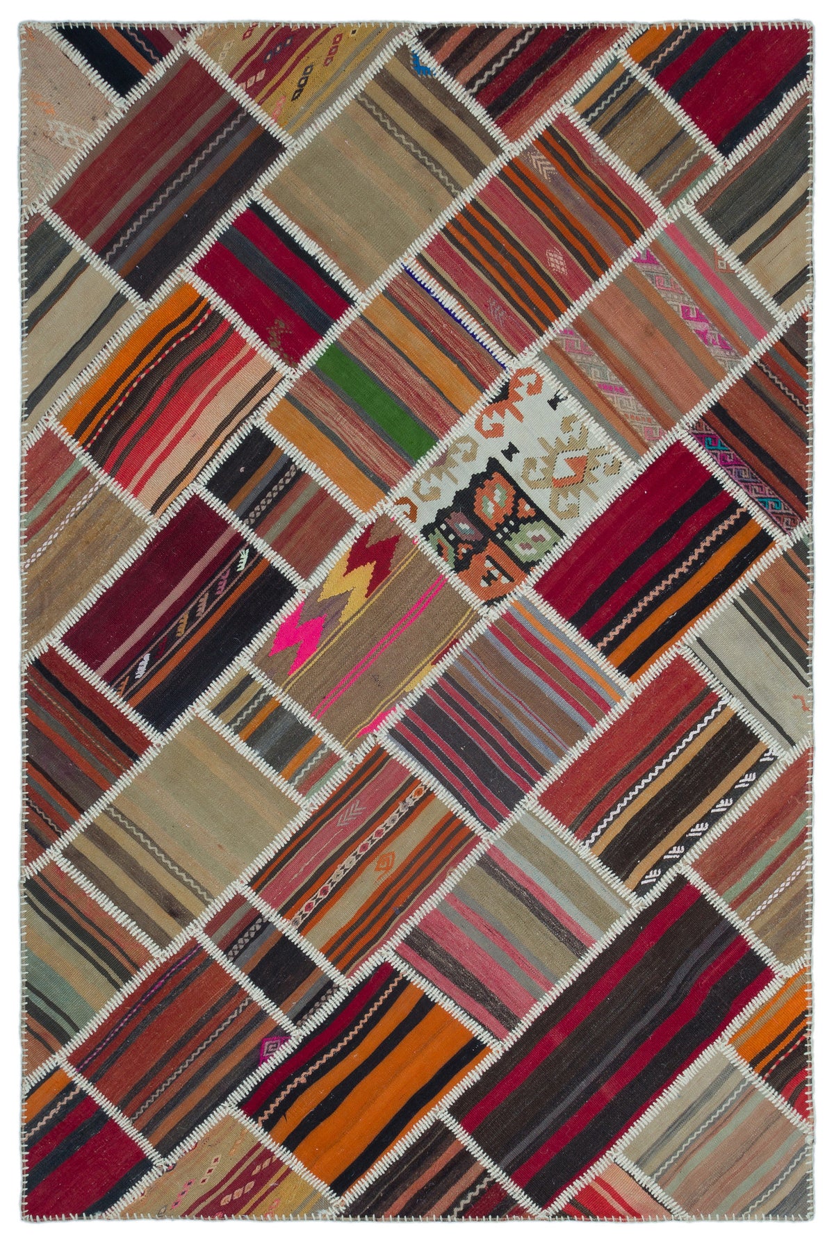 Naturel Over Dyed Kilim Patchwork Unique Rug 5&#39;1&#39;&#39; x 7&#39;8&#39;&#39; ft 156 x 234 cm