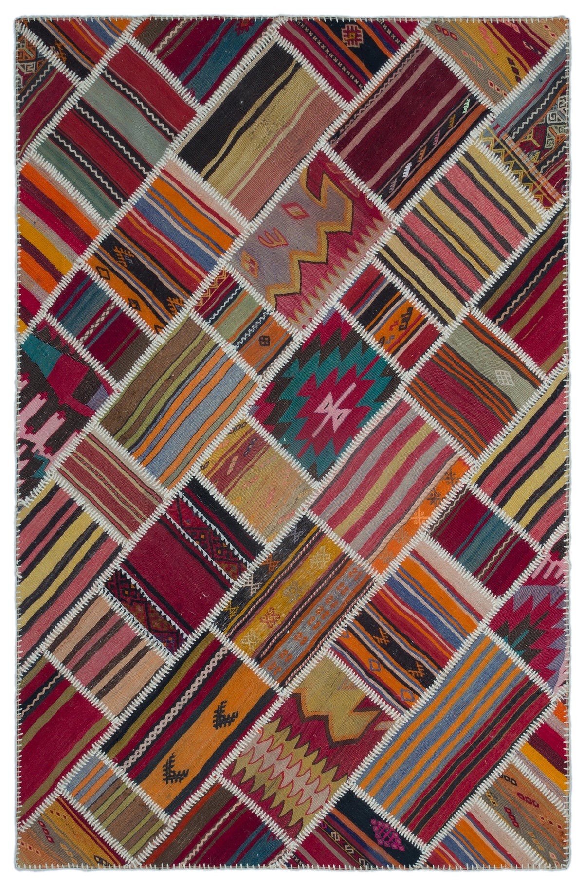 Naturel Over Dyed Kilim Patchwork Unique Rug 5&#39;2&#39;&#39; x 7&#39;8&#39;&#39; ft 157 x 234 cm