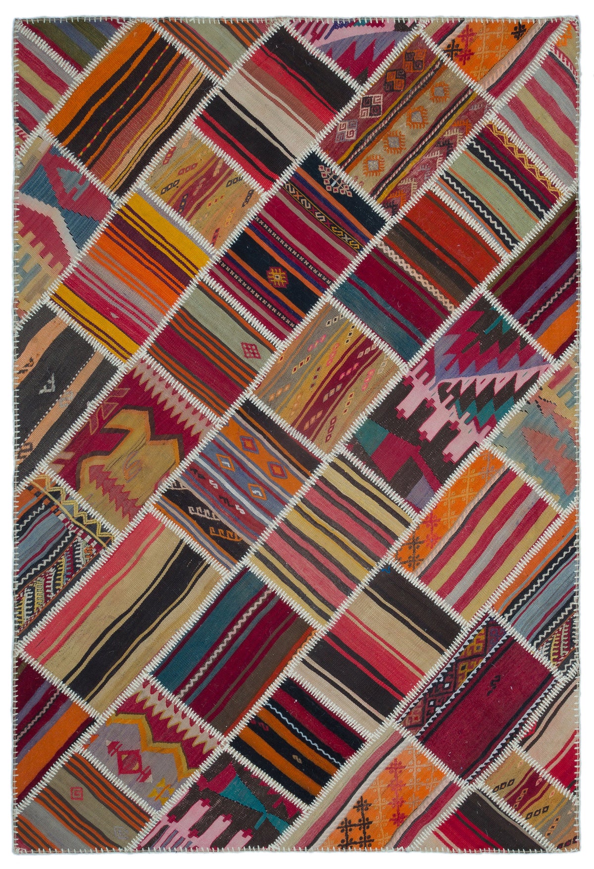 Naturel Over Dyed Kilim Patchwork Unique Rug 5&#39;2&#39;&#39; x 7&#39;7&#39;&#39; ft 157 x 230 cm