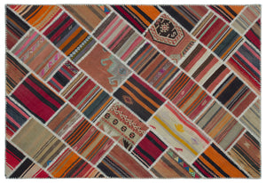 Naturel Over Dyed Kilim Patchwork Unique Rug 5'3'' x 7'9'' ft 160 x 235 cm
