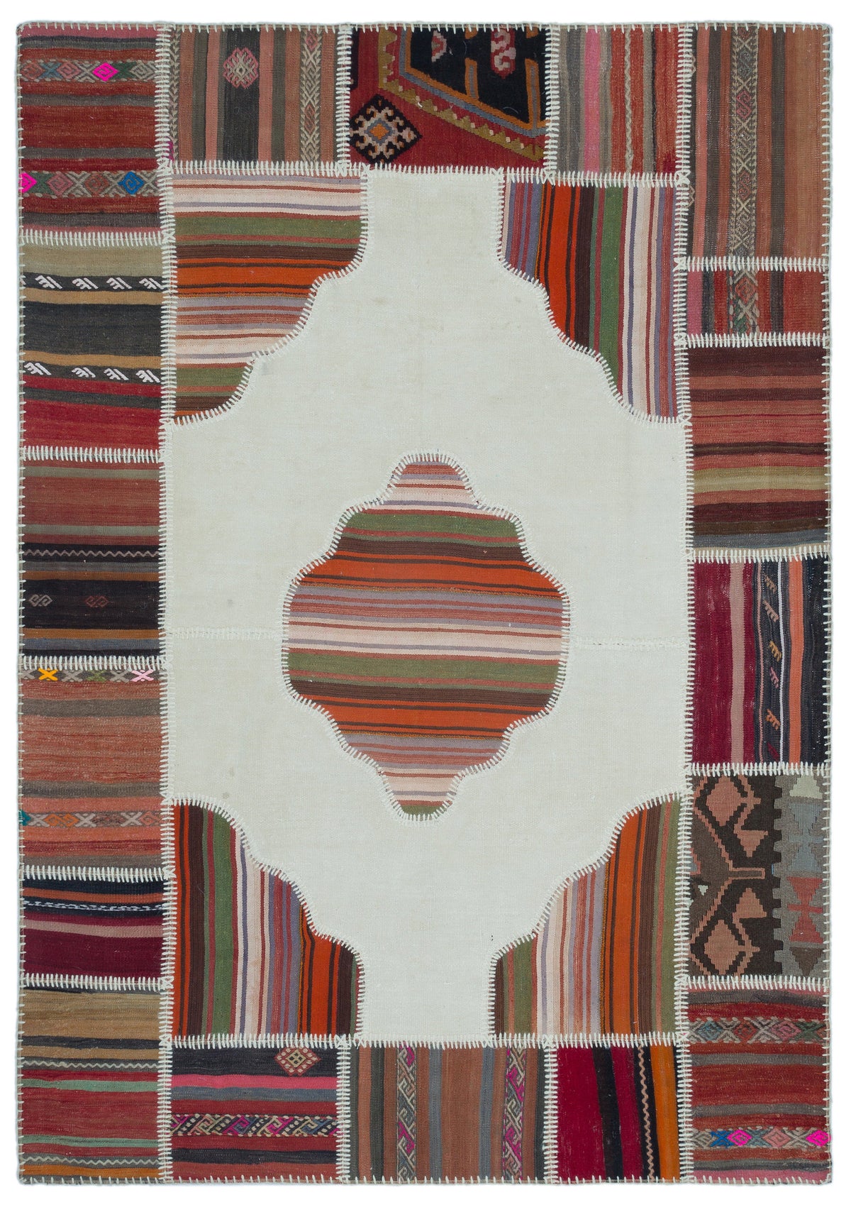 Naturel Over Dyed Kilim Patchwork Unique Rug 5&#39;4&#39;&#39; x 7&#39;6&#39;&#39; ft 162 x 228 cm
