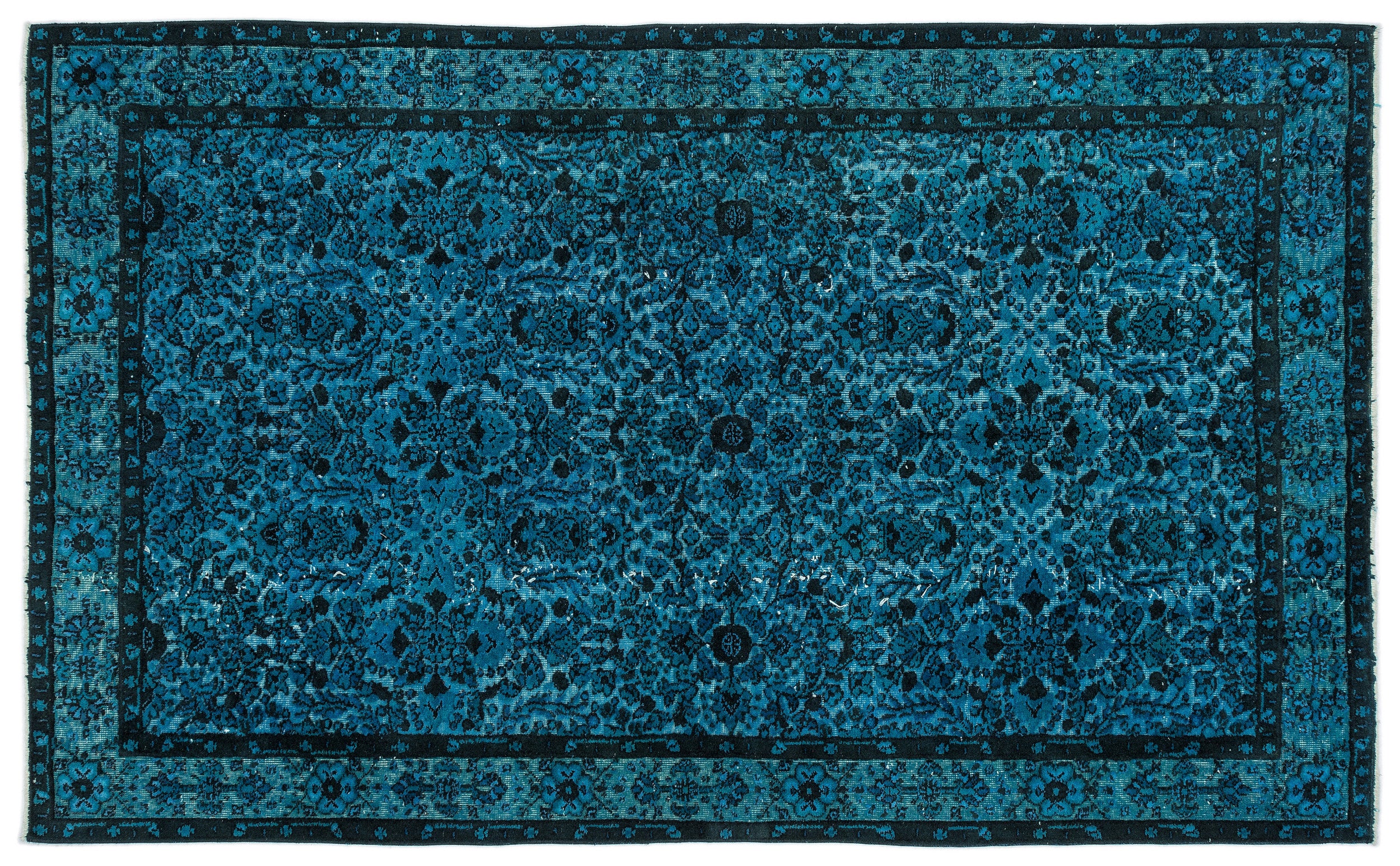 Turquoise  Over Dyed Carved Rug 5'7'' x 9'3'' ft 170 x 281 cm