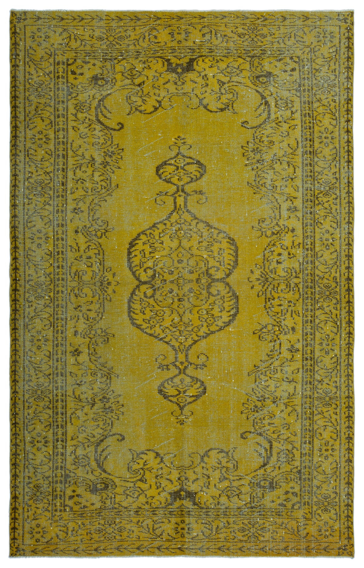 Yellow Over Dyed Vintage Rug 5&#39;10&#39;&#39; x 9&#39;7&#39;&#39; ft 178 x 291 cm