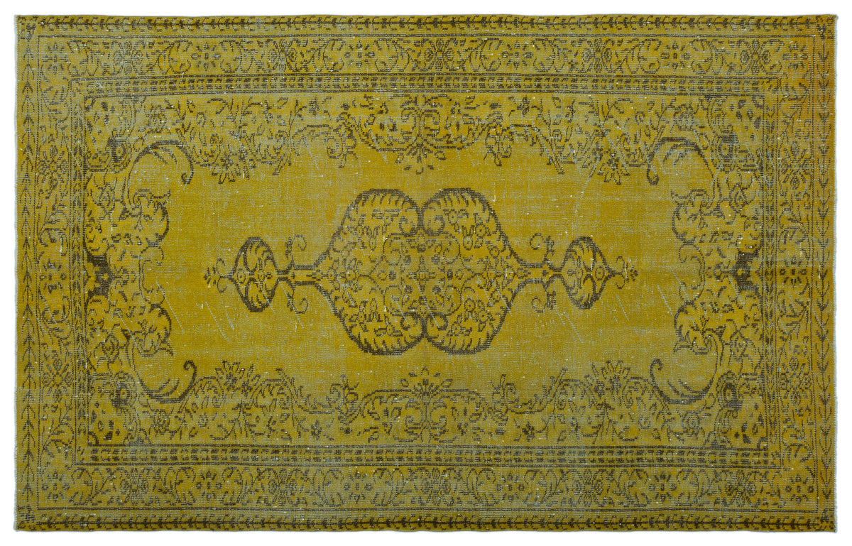 Yellow Over Dyed Vintage Rug 5&#39;10&#39;&#39; x 9&#39;7&#39;&#39; ft 178 x 291 cm