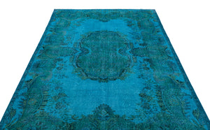 Turquoise  Over Dyed Vintage Rug 5'12'' x 9'8'' ft 182 x 294 cm