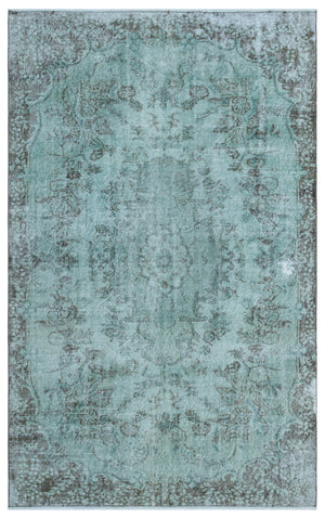 Turquoise  Over Dyed Vintage Rug 5'3'' x 8'6'' ft 161 x 260 cm