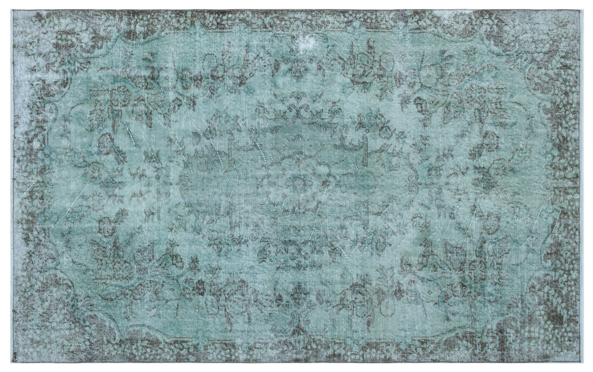 Turquoise  Over Dyed Vintage Rug 5&#39;3&#39;&#39; x 8&#39;6&#39;&#39; ft 161 x 260 cm