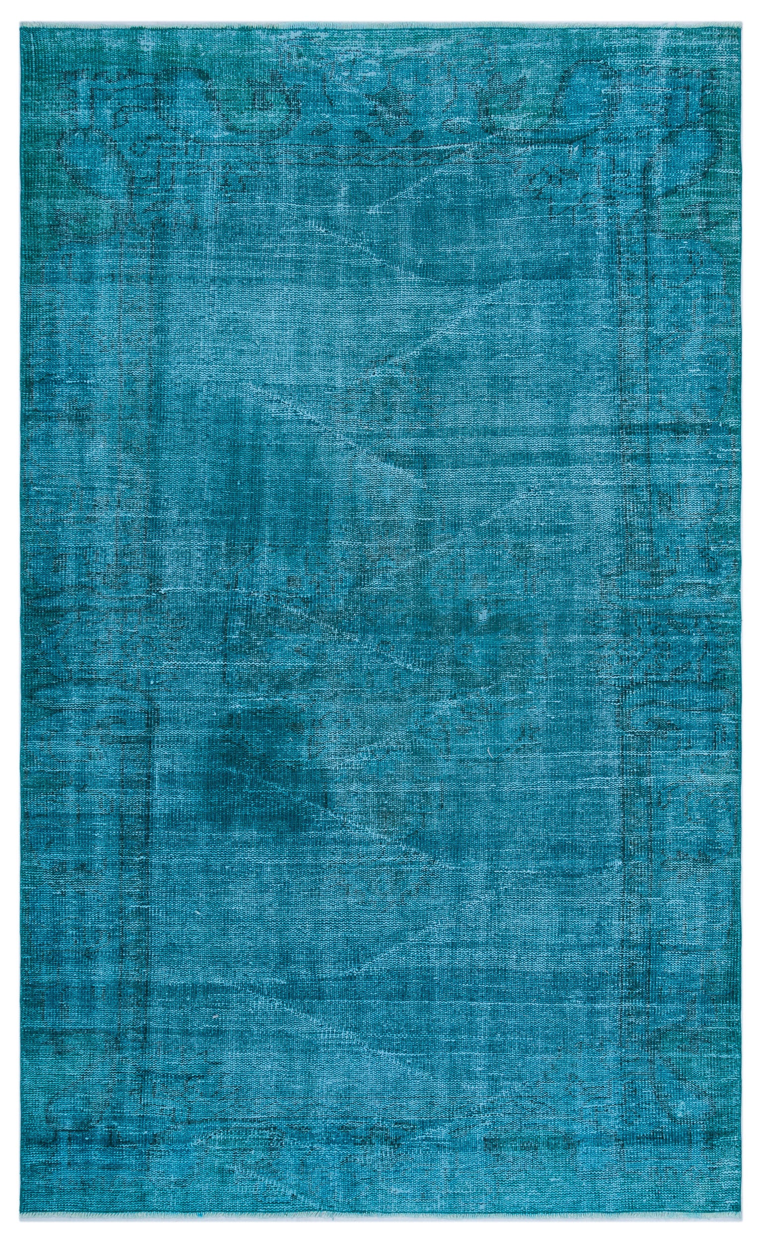 Turquoise  Over Dyed Vintage Rug 5'1'' x 8'4'' ft 154 x 253 cm