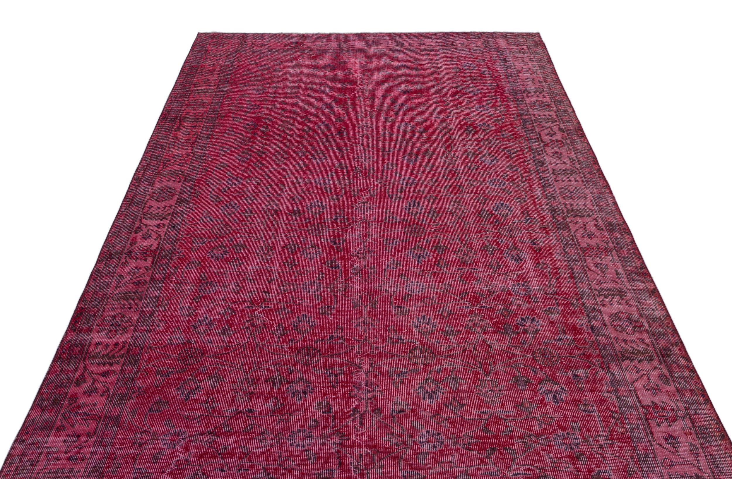 Fuchsia Over Dyed Vintage Rug 5'7'' x 9'7'' ft 170 x 291 cm