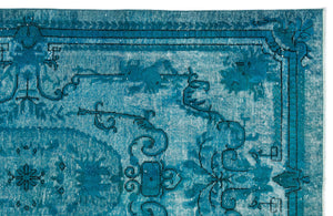 Turquoise  Over Dyed Carved Rug 4'12'' x 8'8'' ft 152 x 263 cm