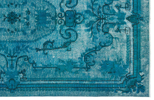 Turquoise  Over Dyed Carved Rug 4'12'' x 8'8'' ft 152 x 263 cm