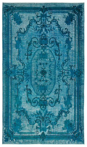 Turquoise  Over Dyed Carved Rug 4'12'' x 8'8'' ft 152 x 263 cm
