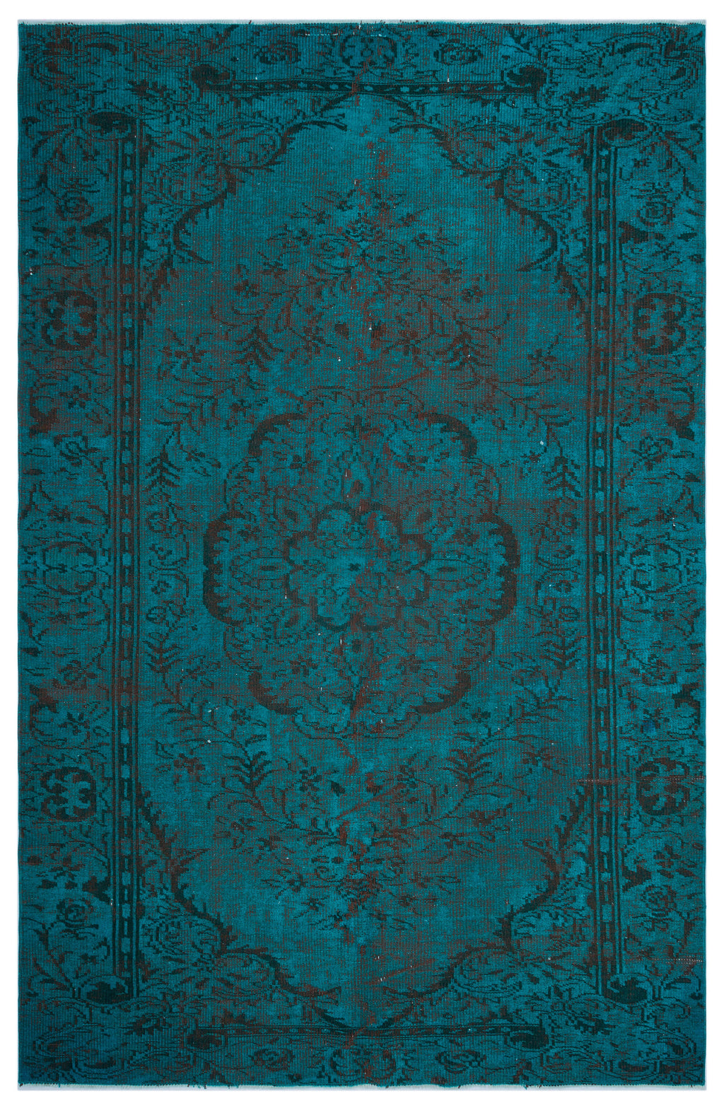 Turquoise  Over Dyed Vintage Rug 6'1'' x 9'3'' ft 186 x 283 cm