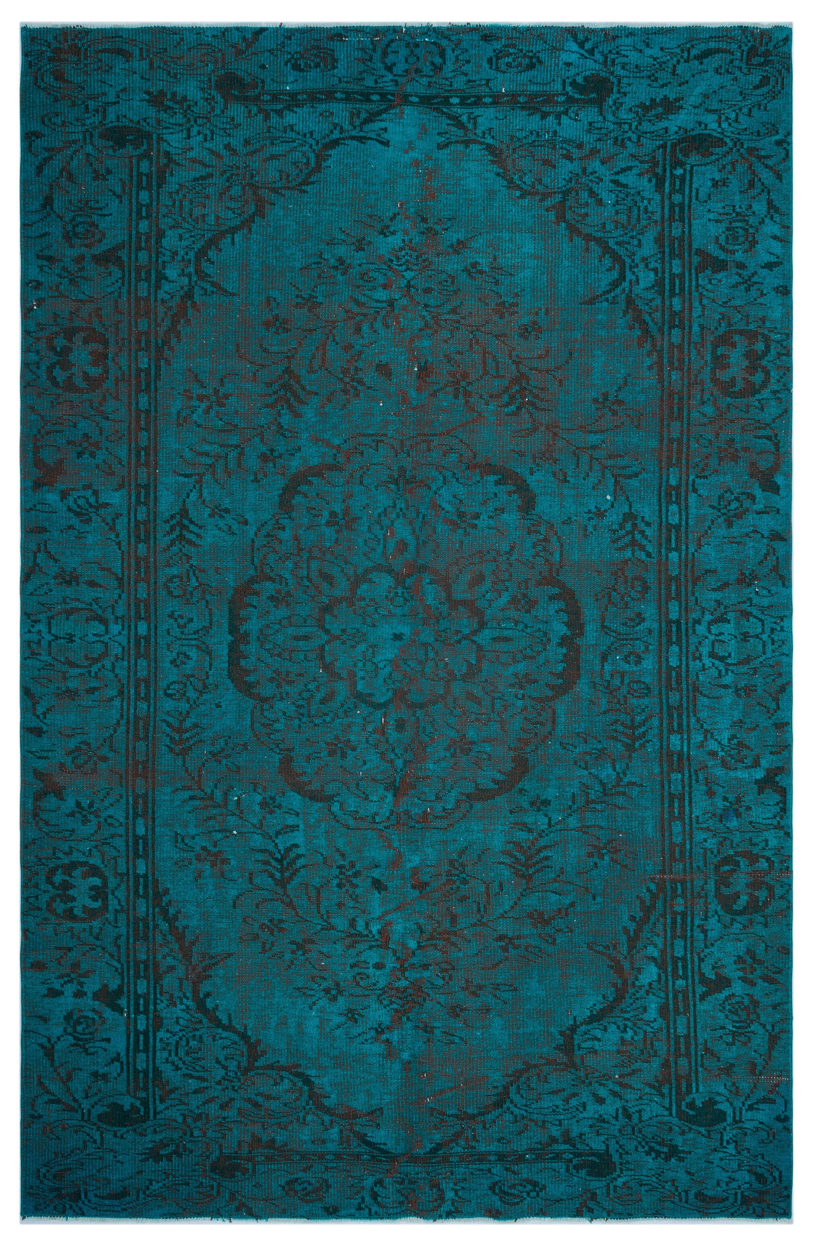 Turquoise  Over Dyed Vintage Rug 6'1'' x 9'3'' ft 186 x 283 cm