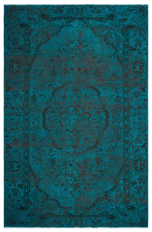 Turquoise  Over Dyed Vintage Rug 6'1'' x 9'3'' ft 186 x 283 cm
