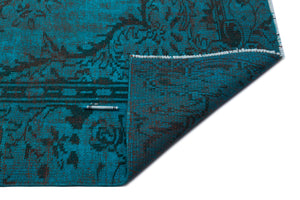 Turquoise  Over Dyed Vintage Rug 6'1'' x 9'3'' ft 186 x 283 cm