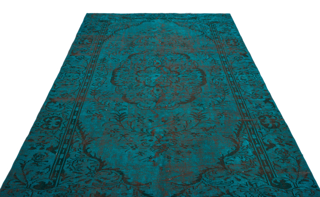 Turquoise  Over Dyed Vintage Rug 6'1'' x 9'3'' ft 186 x 283 cm
