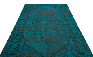Turquoise  Over Dyed Vintage Rug 6'1'' x 9'3'' ft 186 x 283 cm