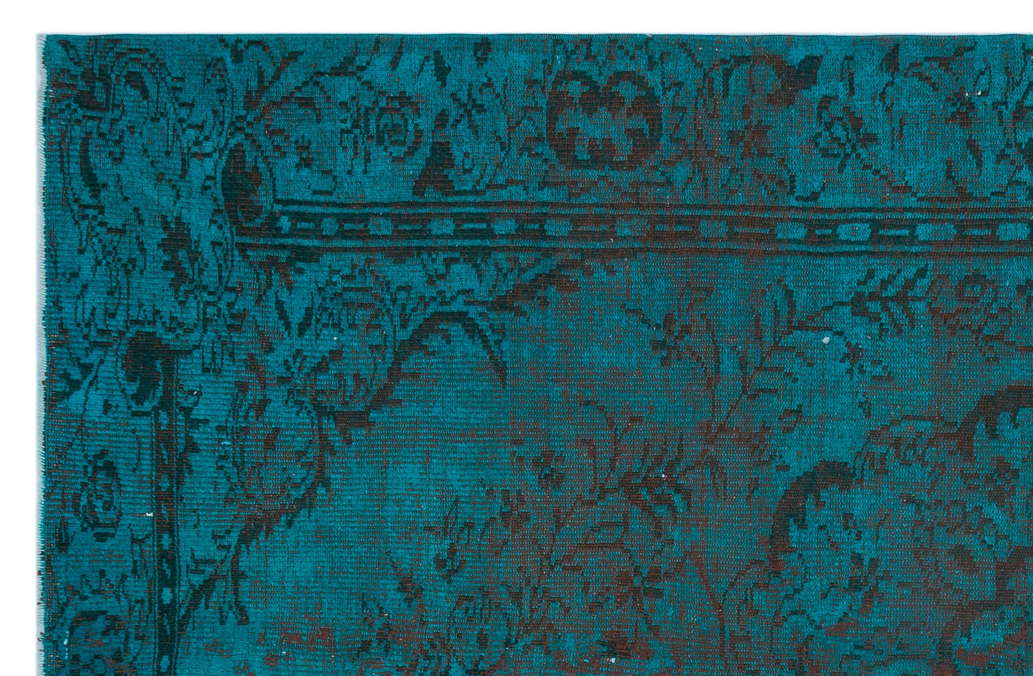 Turquoise  Over Dyed Vintage Rug 6'1'' x 9'3'' ft 186 x 283 cm