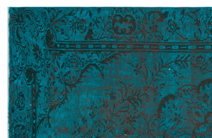 Turquoise  Over Dyed Vintage Rug 6'1'' x 9'3'' ft 186 x 283 cm