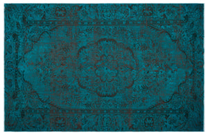 Turquoise  Over Dyed Vintage Rug 6'1'' x 9'3'' ft 186 x 283 cm