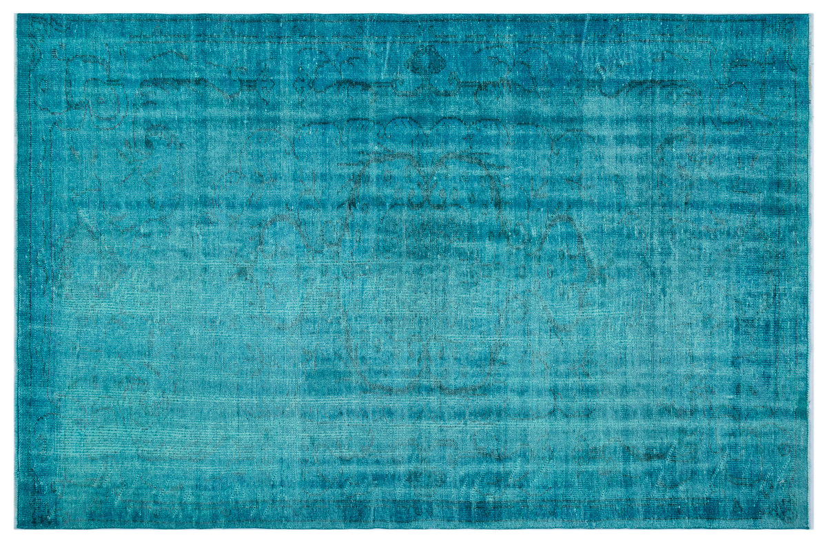 Turquoise  Over Dyed Vintage Rug 5&#39;10&#39;&#39; x 9&#39;1&#39;&#39; ft 178 x 278 cm