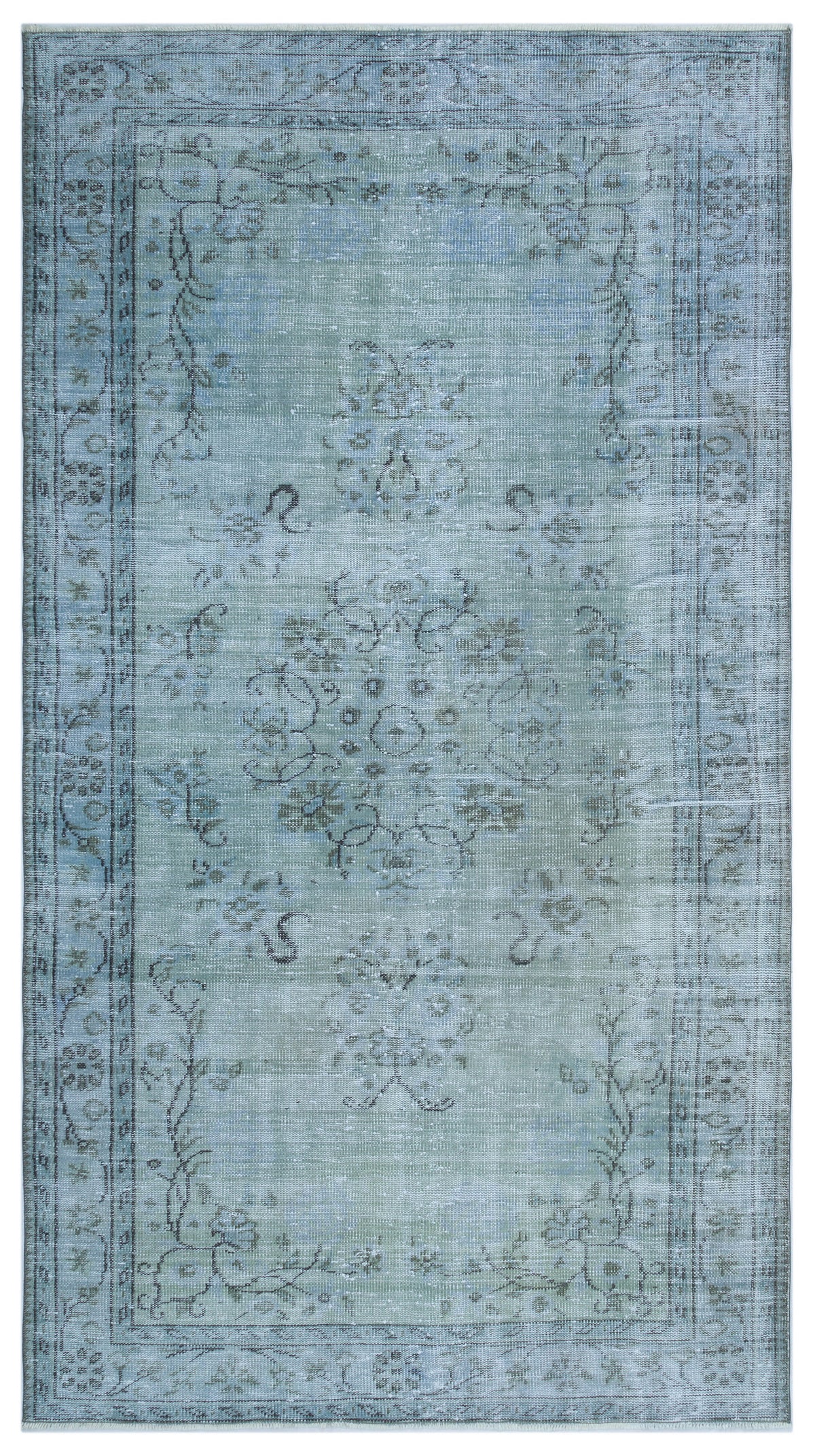 Blue Over Dyed Vintage Rug 4&#39;9&#39;&#39; x 8&#39;8&#39;&#39; ft 146 x 265 cm