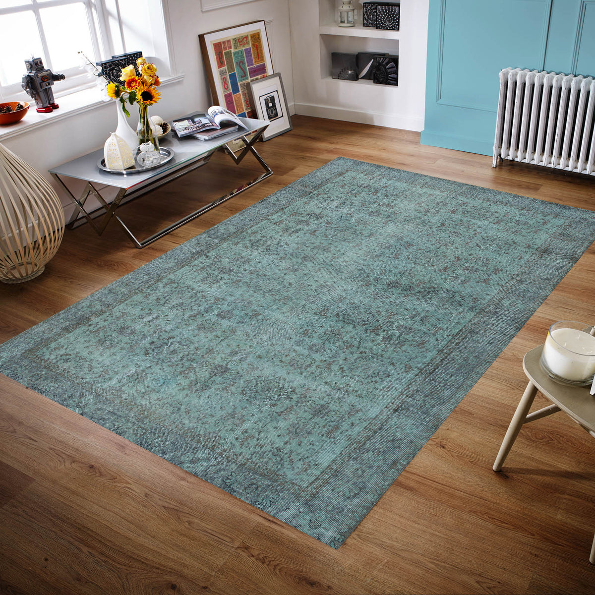 Blue Over Dyed Rug I Retro Design Rug | Turkish Rug | Hand Weaving Rug  | Bedroom Rug | Wool Rug | Vintage Rug | Tumbled Rug  | Naturel Rug | Boho Rug I I 6&#39;1&#39;&#39; x 10&#39;0&#39;&#39; ft 185 x 305 cm