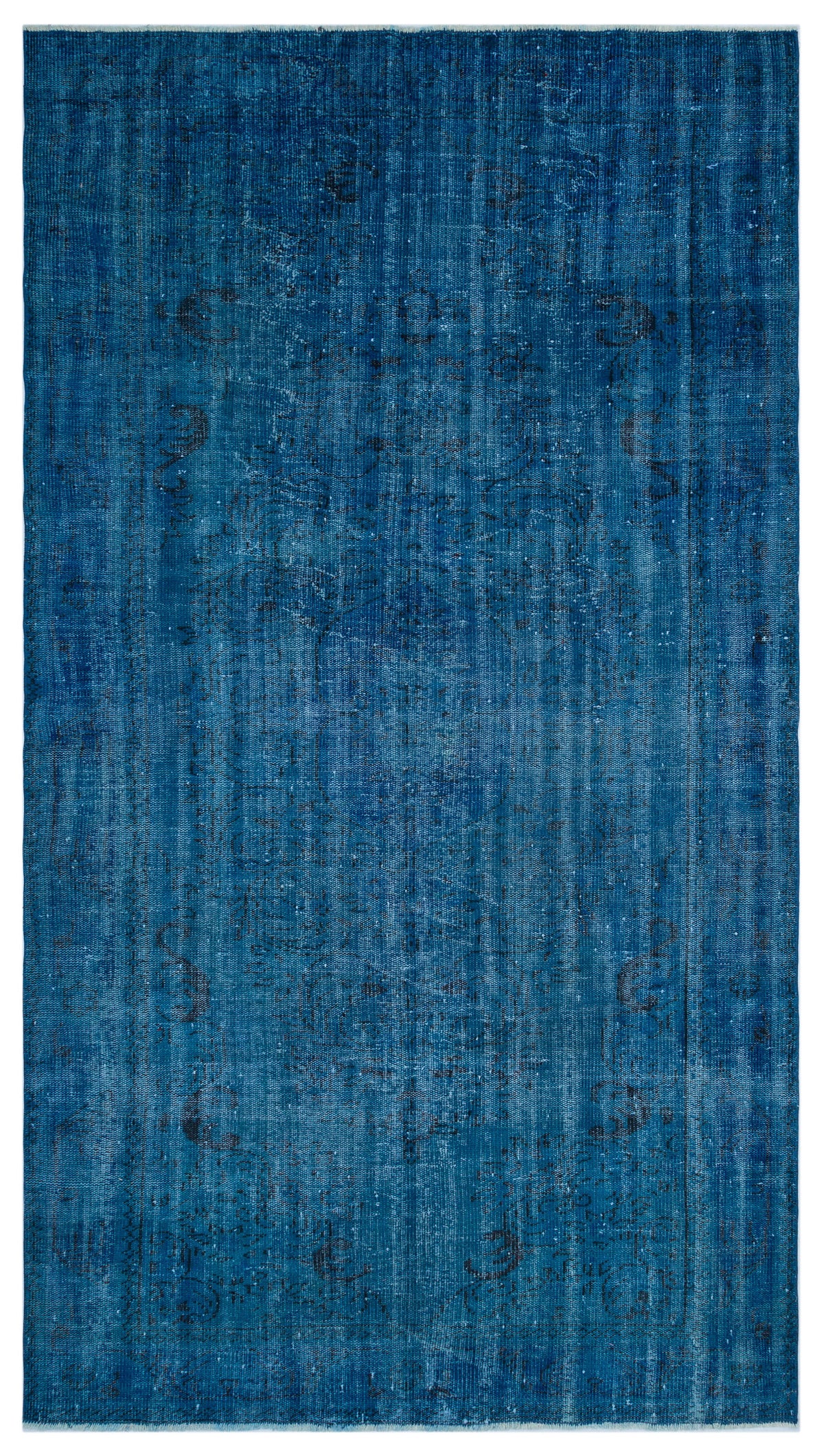 Blue Over Dyed Vintage Rug 5&#39;6&#39;&#39; x 9&#39;10&#39;&#39; ft 168 x 300 cm