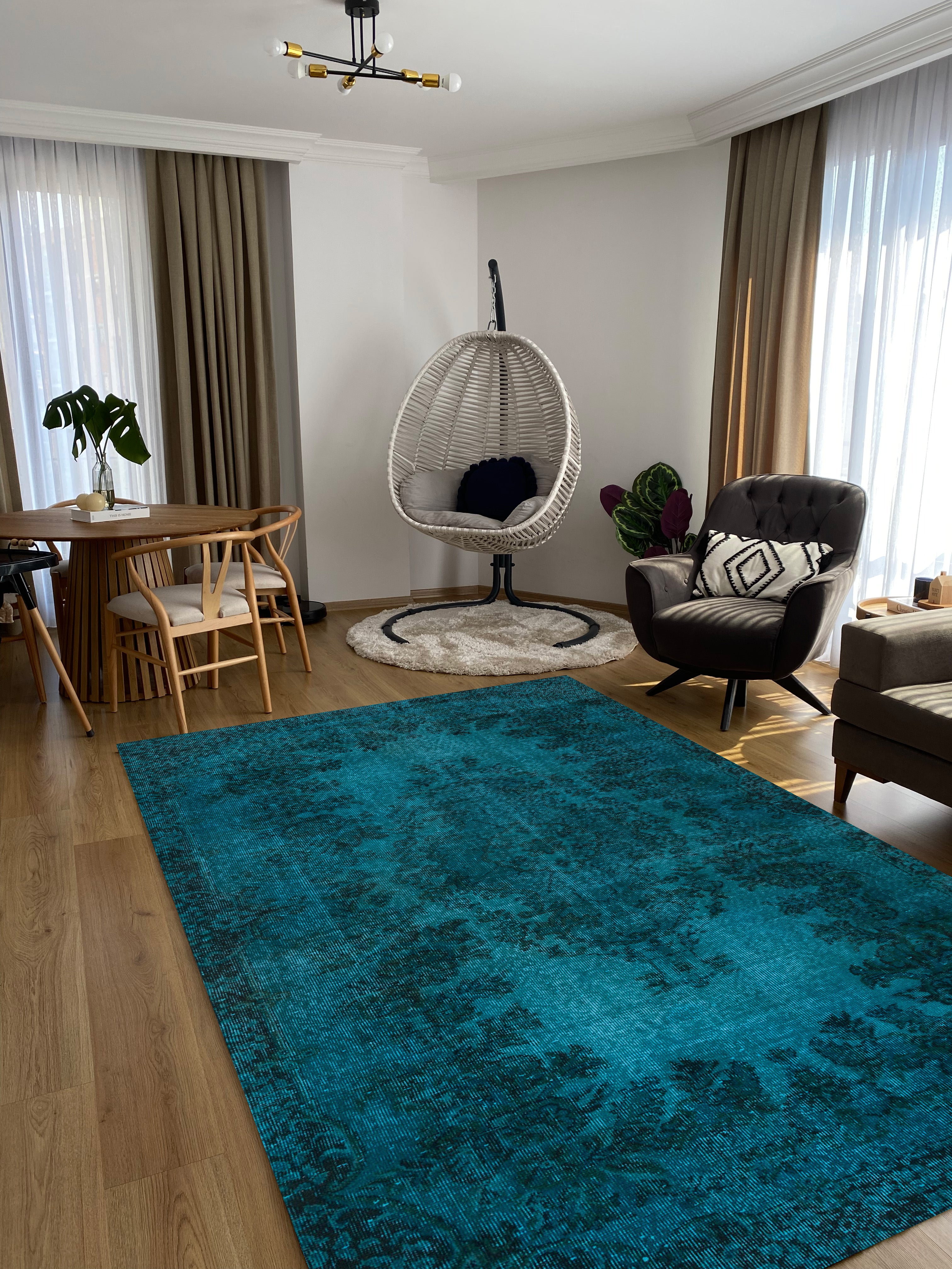 Blue Over Dyed Rug I Traditional Design Rug | Turkish Rug | Hand Weaving Rug  | Bedroom Rug | Wool Rug | Vintage Rug | Tumbled Rug  | Naturel Rug | Boho Rug I5'1'' x 9'3'' ft 155 x 283 cm