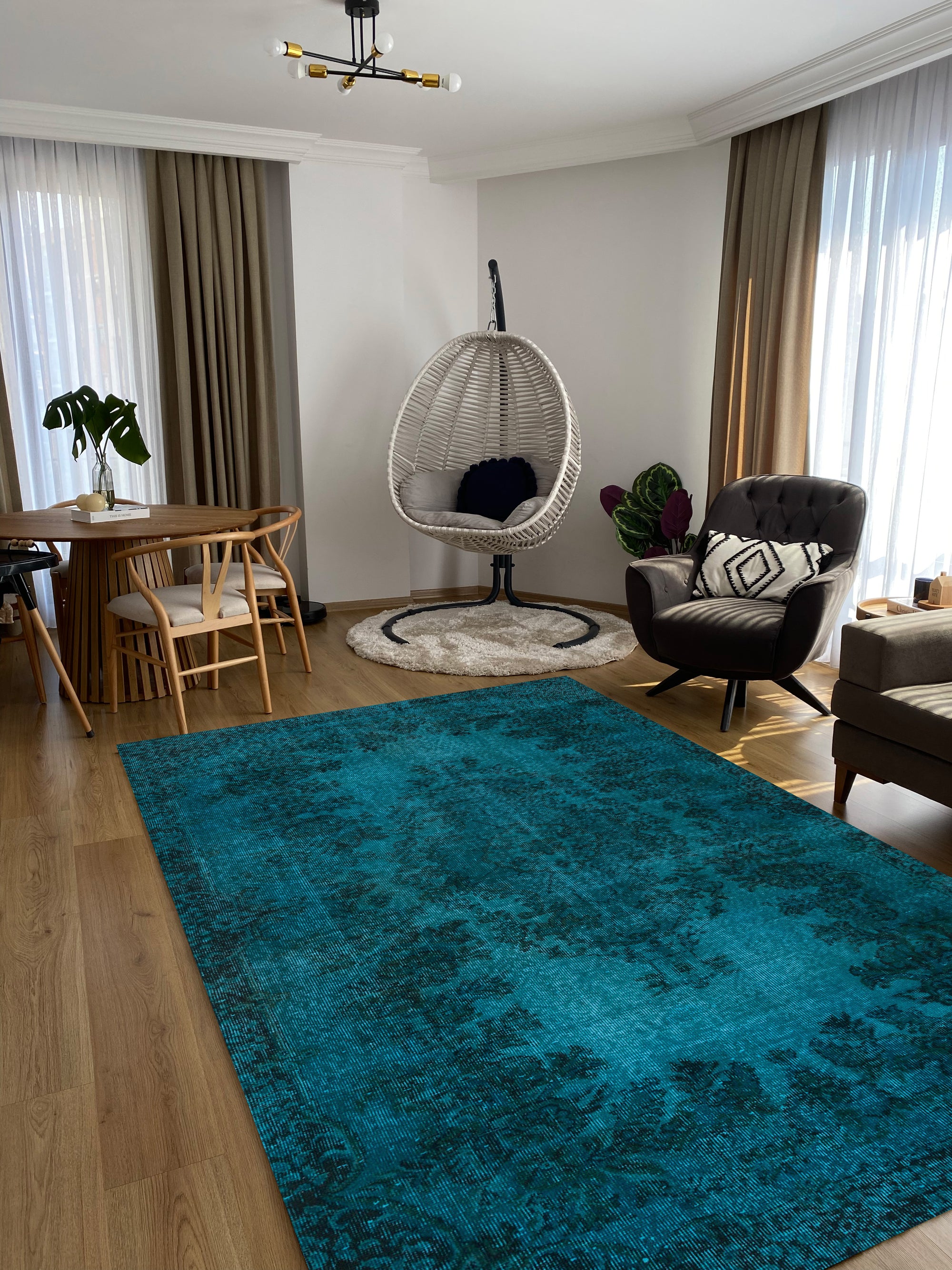 Blue Over Dyed Rug I Traditional Design Rug | Turkish Rug | Hand Weaving Rug  | Bedroom Rug | Wool Rug | Vintage Rug | Tumbled Rug  | Naturel Rug | Boho Rug I5'1'' x 9'3'' ft 155 x 283 cm