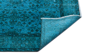 Turquoise  Over Dyed Vintage Rug 4'6'' x 8'2'' ft 136 x 248 cm