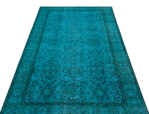 Turquoise  Over Dyed Vintage Rug 4'6'' x 8'2'' ft 136 x 248 cm