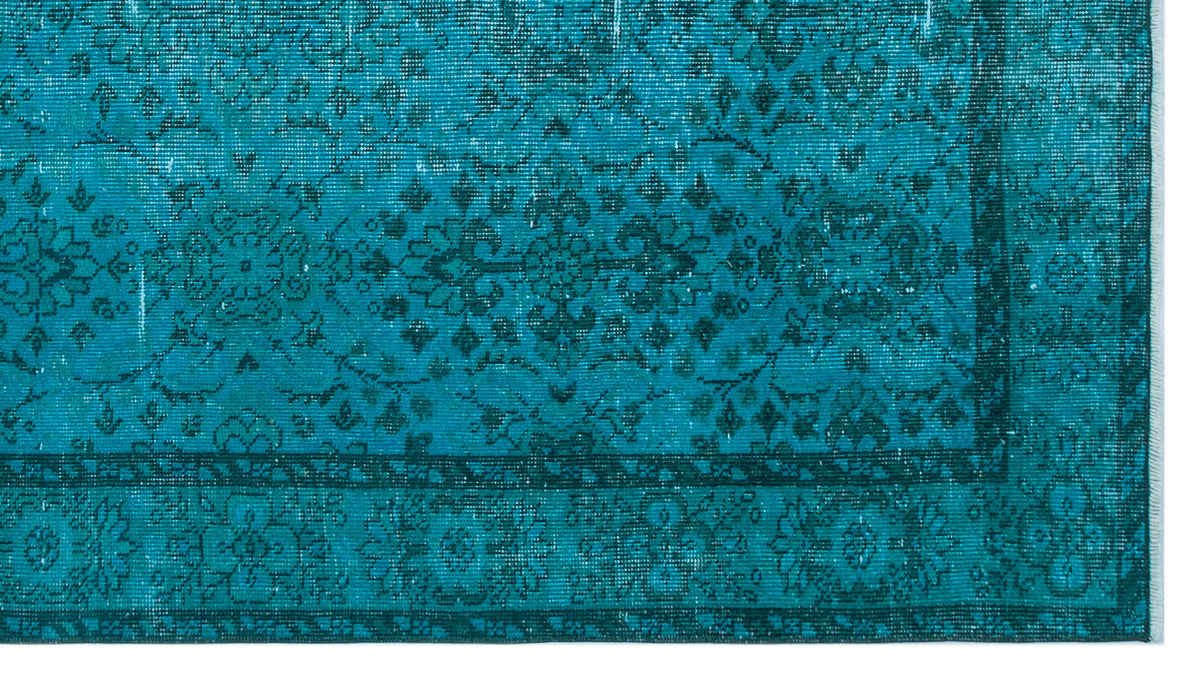 Turquoise  Over Dyed Vintage Rug 4&#39;6&#39;&#39; x 8&#39;2&#39;&#39; ft 136 x 248 cm