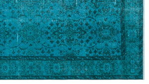 Turquoise  Over Dyed Vintage Rug 4'6'' x 8'2'' ft 136 x 248 cm