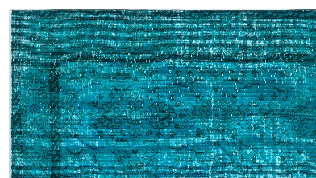 Turquoise  Over Dyed Vintage Rug 4'6'' x 8'2'' ft 136 x 248 cm