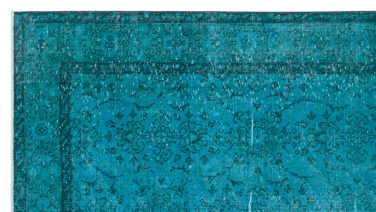 Turquoise  Over Dyed Vintage Rug 4&#39;6&#39;&#39; x 8&#39;2&#39;&#39; ft 136 x 248 cm